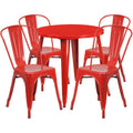 Flash Furniture CH-51090TH-4-18CAFE-RED-GG 30-Inch Round Table and 4 Metal Chairs Set, Red, Vertical-Slat Backs