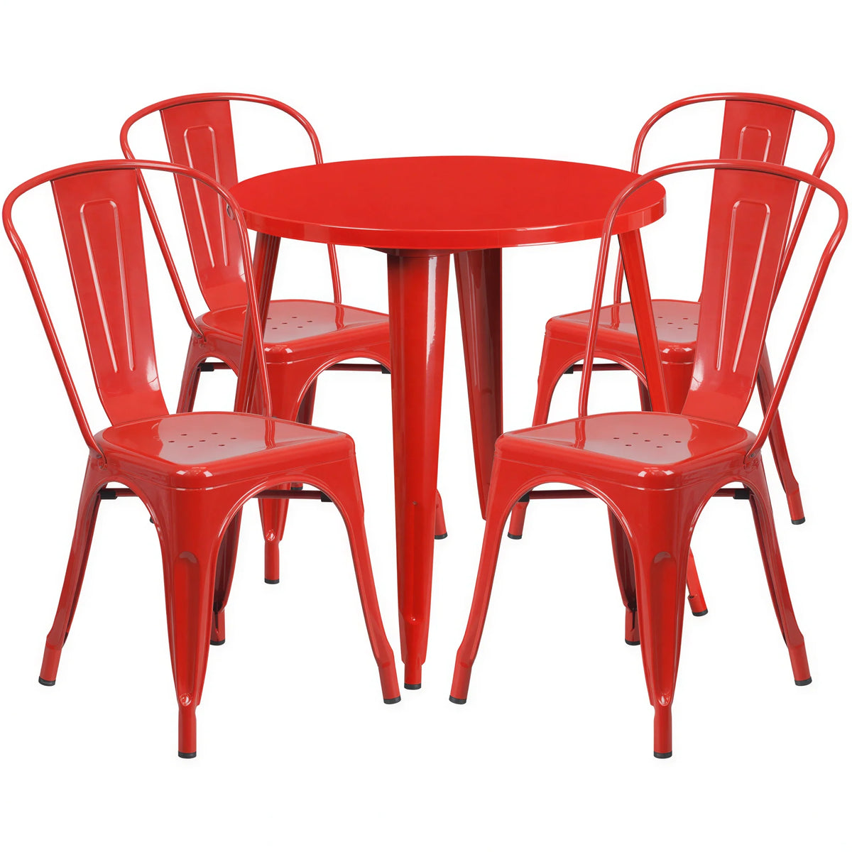 Flash Furniture CH-51090TH-4-18CAFE-RED-GG 30-Inch Round Table and 4 Metal Chairs Set, Red, Vertical-Slat Backs