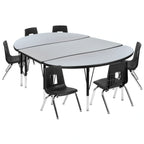 Flash Furniture Emmy XU-GRP-14CH-A3048CON-48-GY-T-P-GG Oval Adjustable-Height Activity Table with 6 Stack Chairs, Laminate Top