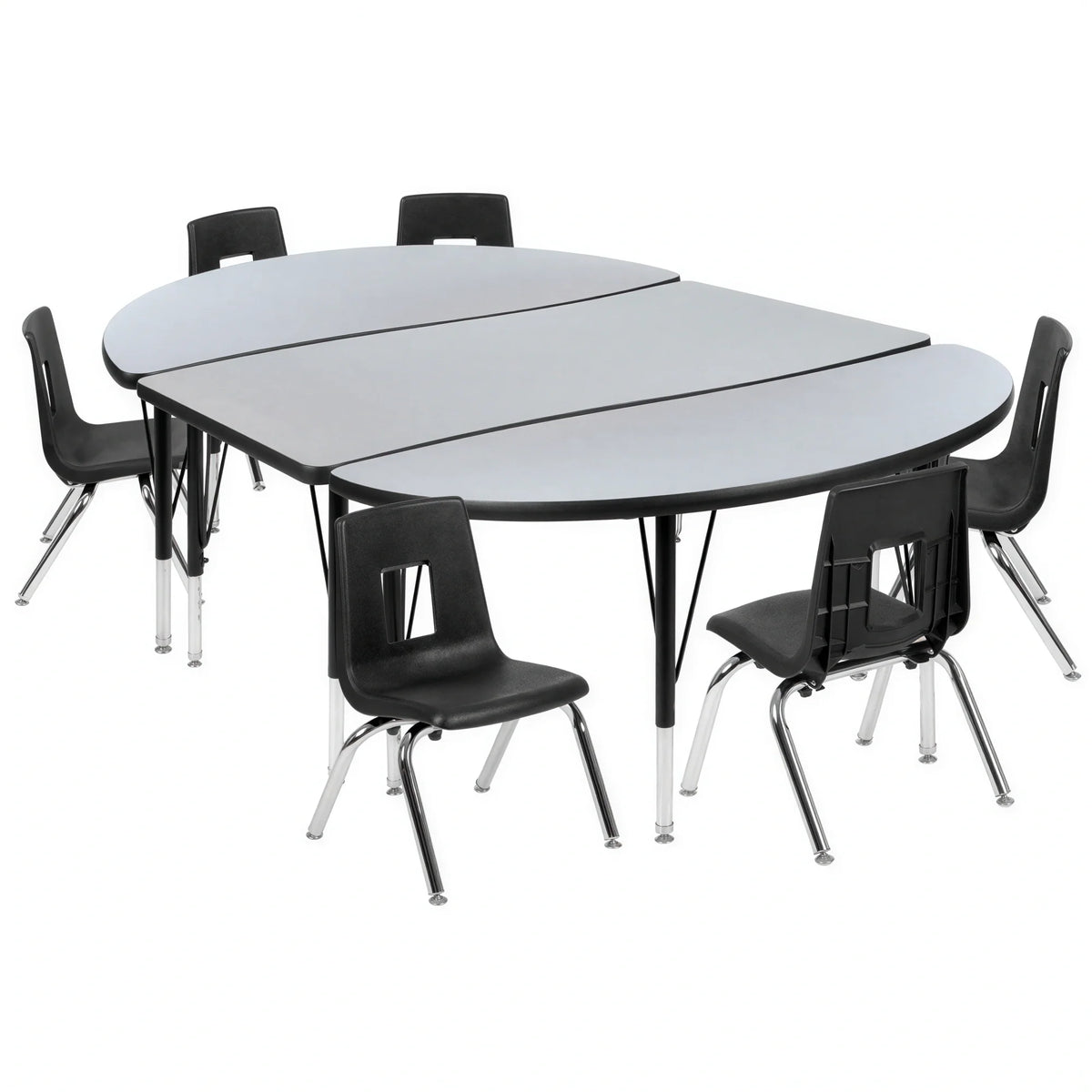 Flash Furniture Emmy XU-GRP-14CH-A3048CON-48-GY-T-P-GG Oval Adjustable-Height Activity Table with 6 Stack Chairs, Laminate Top