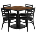 Flash Furniture RSRB1016-GG Square Table and Chair Set, 36-inch Walnut Laminate Table with 4 Black Ladder-Back Chairs