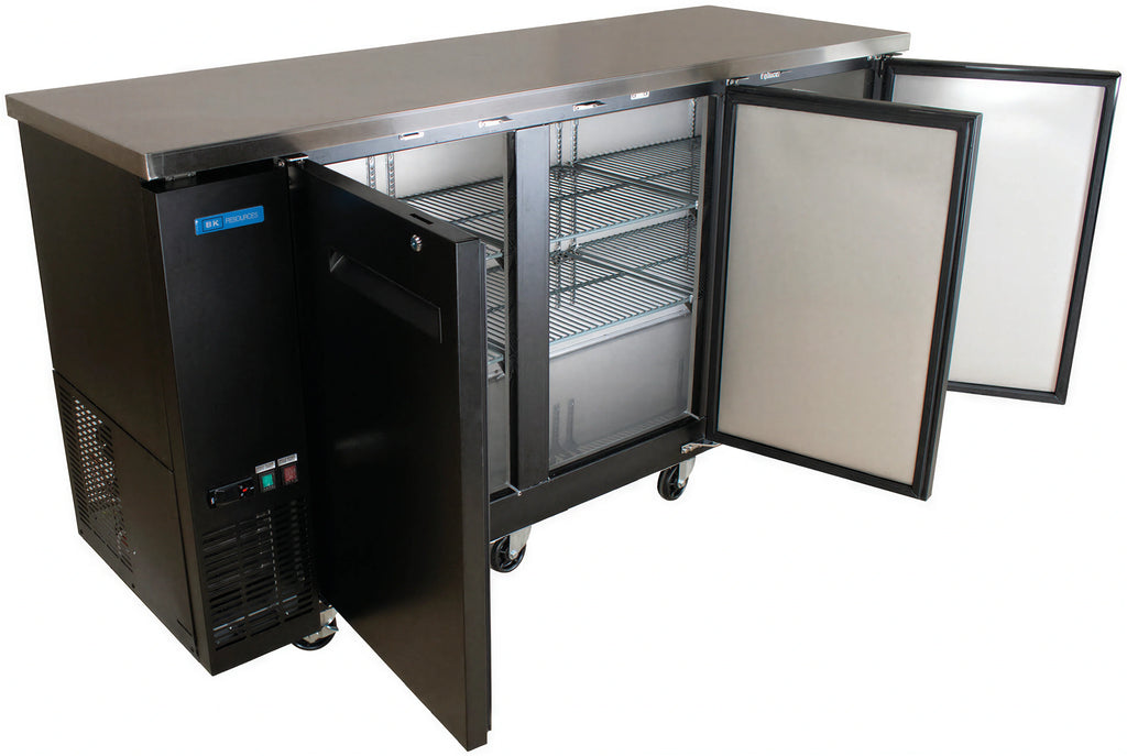 BK Resources BB-3G-72 72-Inch Three-Door Glass Back Bar Refrigerator with LED Lighting, Electronic Controls and Black Vinyl Exterior