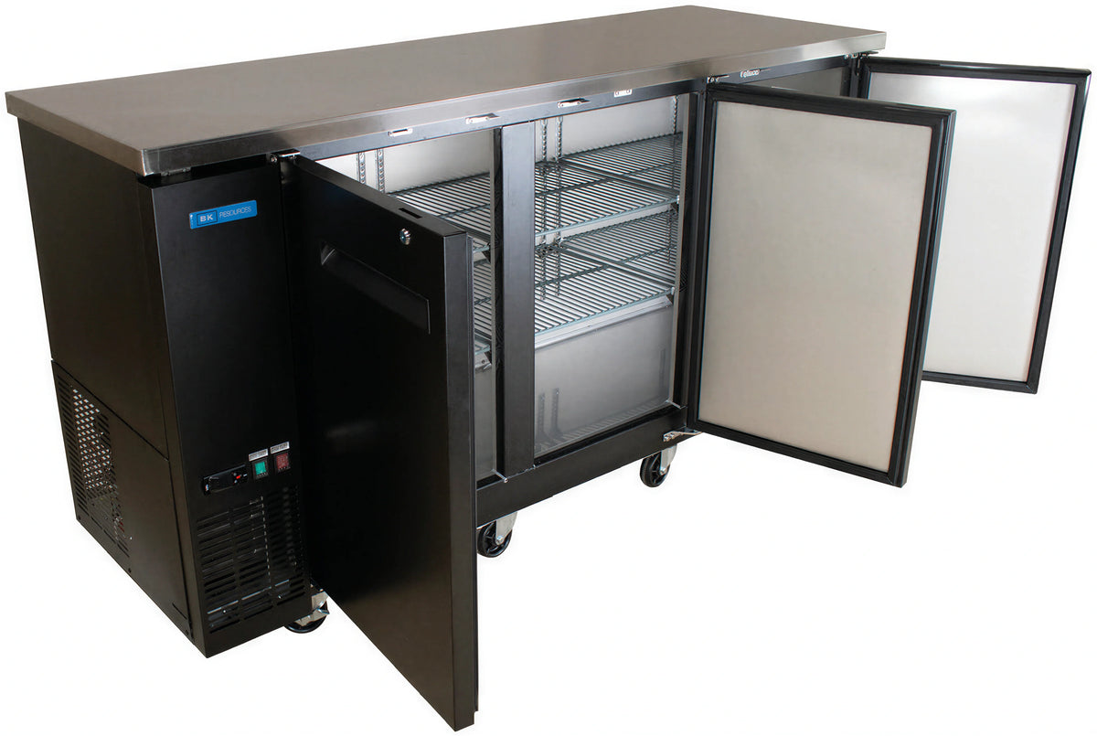 BK Resources BB-3G-72 72-Inch Three-Door Glass Back Bar Refrigerator with LED Lighting, Electronic Controls and Black Vinyl Exterior