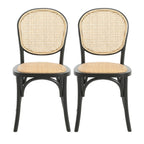 Vintage Style Dining Chairs Set of 2 with Birch Wood Frame and Rattan – Light Brown or Beige