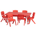 Flash Furniture YU-YCX-0013-2-RECT-TBL-RED-E-GG Preschool Rectangular Activity Table Set, 48 x 24 in, Adjustable Height, 6 Red Chairs