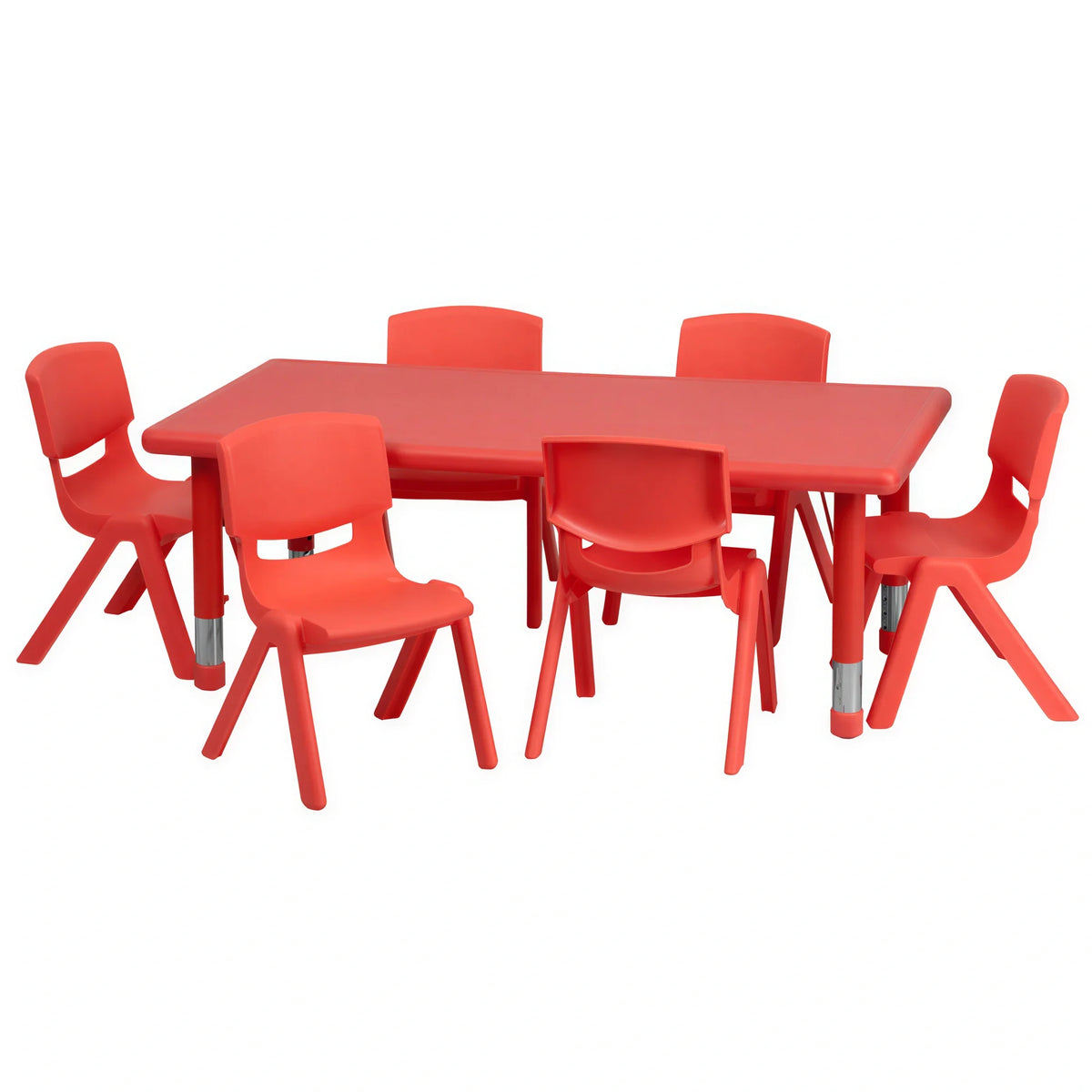 Flash Furniture YU-YCX-0013-2-RECT-TBL-RED-E-GG Preschool Rectangular Activity Table Set, 48 x 24 in, Adjustable Height, 6 Red Chairs