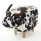 Cow Shaped Ottoman Footstool with Fabric and Wood - Black or Dark Brown