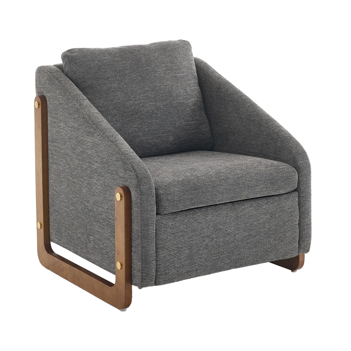 Modern Upholstered Armchair with Wooden Side Frame - Beige, Dark Gray, Blue