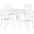 Flash Furniture CO-35RD-02CHR4-WH-GG Patio Table Set with Round Table and 4 Stacking Arm Chairs, White Powder-Coated Steel