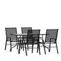 Flash Furniture TLH-089REC-303CBK4-GG 5-Piece Outdoor Patio Dining Set with 55-Inch Tempered Glass Table and 4 Black Flex Chairs