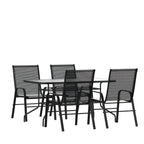Flash Furniture TLH-089REC-303CBK4-GG 5-Piece Outdoor Patio Dining Set with 55-Inch Tempered Glass Table and 4 Black Flex Chairs