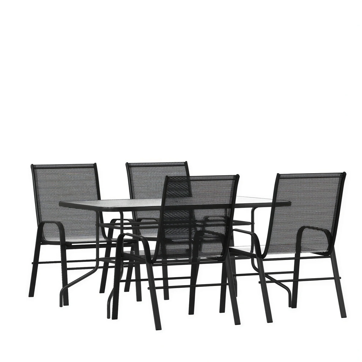Flash Furniture TLH-089REC-303CBK4-GG 5-Piece Outdoor Patio Dining Set with 55-Inch Tempered Glass Table and 4 Black Flex Chairs