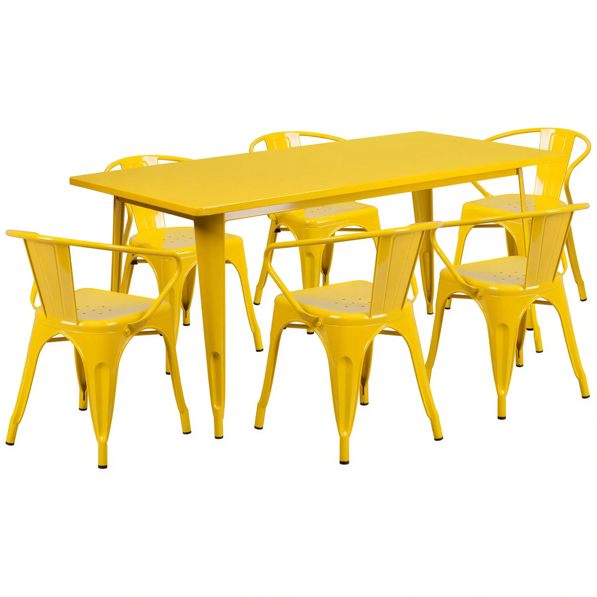 Flash Furniture ET-CT005-6-70-YL-GG Table and Chair Set with 63-Inch Rectangular Table and 6 Yellow Chairs with Integrated Arms