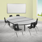 Flash Furniture Emmy XU-GRP-14CH-A3060CON-60-GY-T-P-GG Oval Adjustable-Height Activity Table with 6 Stack Chairs, Gray/Black