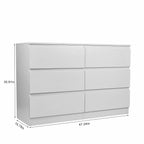 6 Drawer Dresser with Spacious Countertop and Concealed Handles - White or Black