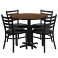 Flash Furniture HDBF1032-GG Round Table and Chair Set with 36-Inch Walnut Laminate Table and Four Black Metal Ladder-Back Chairs