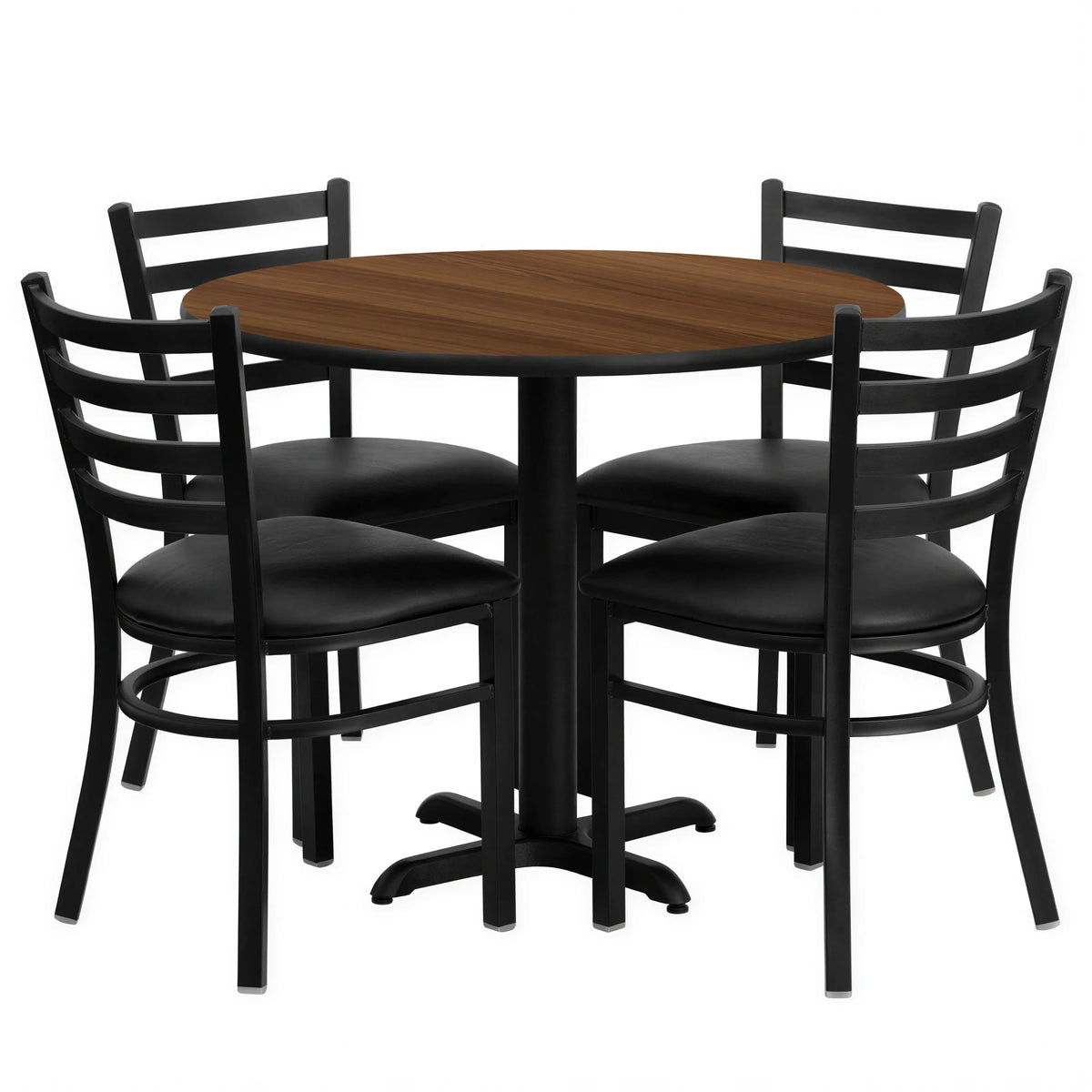 Flash Furniture HDBF1032-GG Round Table and Chair Set with 36-Inch Walnut Laminate Table and Four Black Metal Ladder-Back Chairs