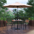 Flash Furniture XU-DG-810060062-UB19BTN-GG 35-Inch Square Patio Dining Table Set with Umbrella, Base, and 2 Stacking Chairs