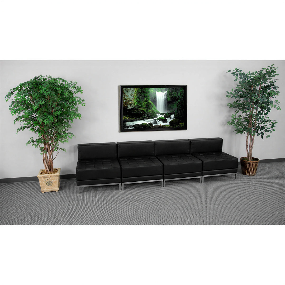 Flash Furniture Hercules - Imagination ZB-IMAG-MIDCH-4-GG Modular Lounge Set, 4 Middle Chairs, Black LeatherSoft, Stainless Steel Accents