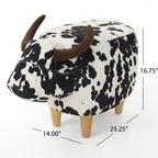 Cow Shaped Ottoman Footstool with Fabric and Wood - Black or Dark Brown