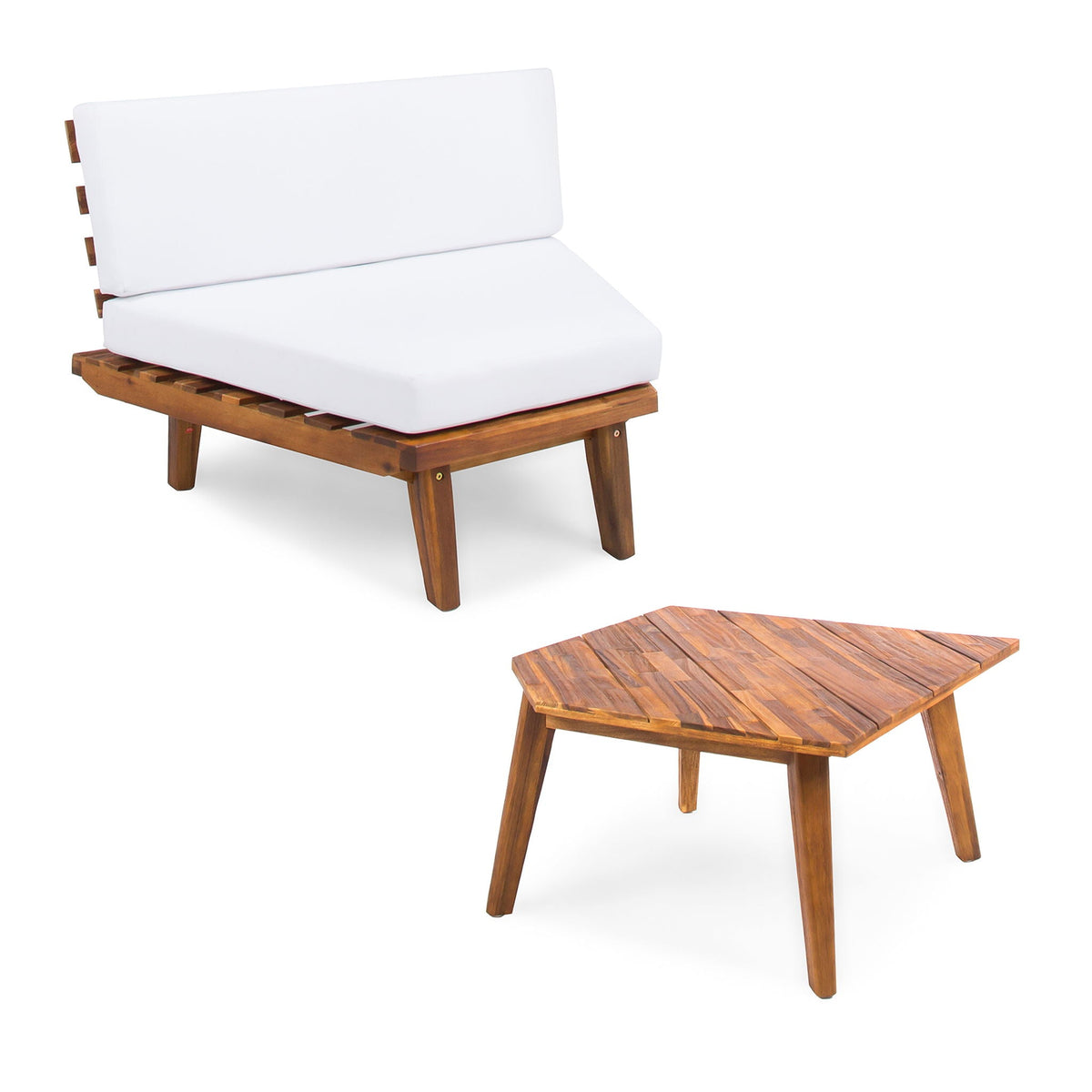 Hillcrest 2 Piece Outdoor Set Sofa Corner and Table with Acacia Wood - White