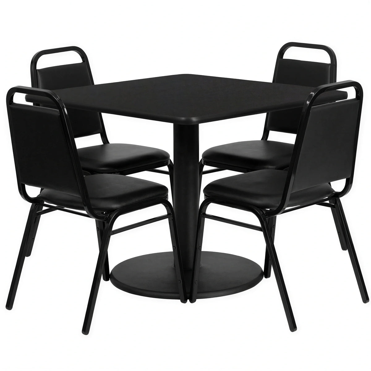 Flash Furniture RSRB1009-GG 36-Inch Square Black Table and 4 Black Vinyl Banquet Chairs Set