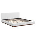 Elegant Boucle Upholstered Bed With Wood Grain Base Frame