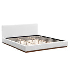 Elegant Boucle Upholstered Bed With Wood Grain Base Frame