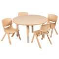 Flash Furniture Emmy YU-YCX-0073-2-ROUND-TBL-NAT-E-GG Preschool Round Adjustable-Height Activity Table Set with 4 Stacking Chairs