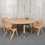 Flash Furniture Emmy YU-YCX-0053-2-ROUND-TBL-NAT-E-GG Preschool Round Activity Table Set, 45" Adjustable Height, with 4 Stacking Chairs