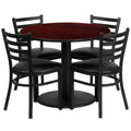 Flash Furniture RSRB1030-GG Round Table and Chair Set, 36-inch Mahogany Laminate Table with Four Black Vinyl Ladder-Back Chairs