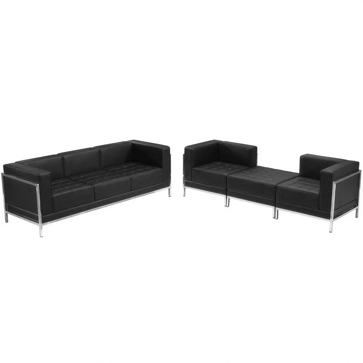 Flash Furniture Hercules - Imagination ZB-IMAG-SET15-GG Modular Black LeatherSoft Sofa, Corner Chairs and Ottoman Set