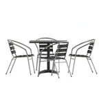 Flash Furniture TLH-ALUM-32SQ-017BK4-GG Square Metal Table with Two Black Aluminum Slat-Back Chairs Set