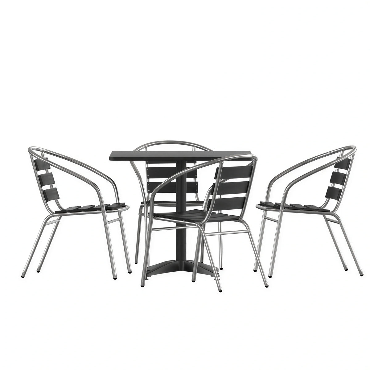 Flash Furniture TLH-ALUM-32SQ-017BK4-GG Square Metal Table with Two Black Aluminum Slat-Back Chairs Set