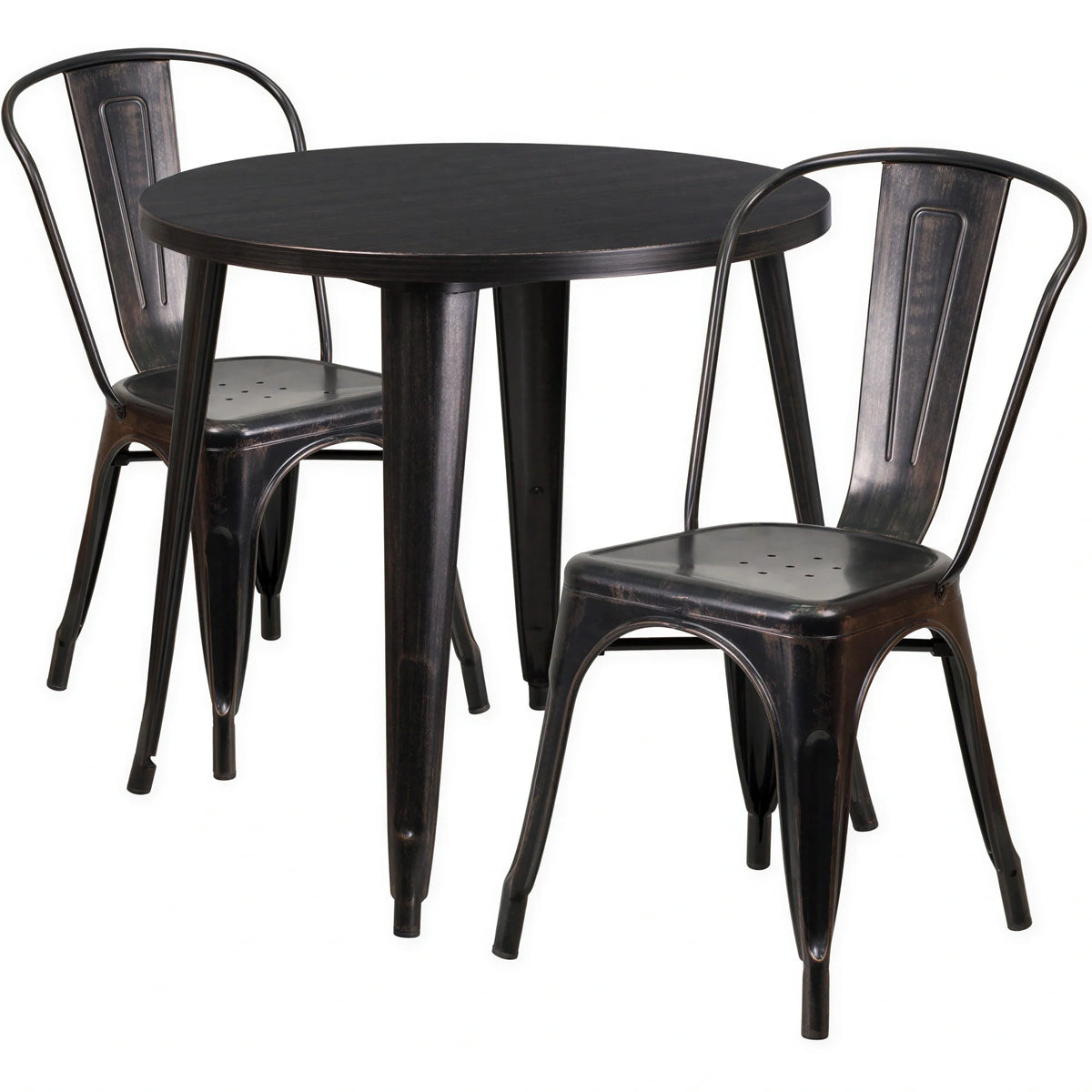 Flash Furniture CH-51090TH-2-18CAFE-BQ-GG 30-Inch Round Table and 2 Metal Chairs Set, 29-1/2-Inch High, Black/Antique Gold