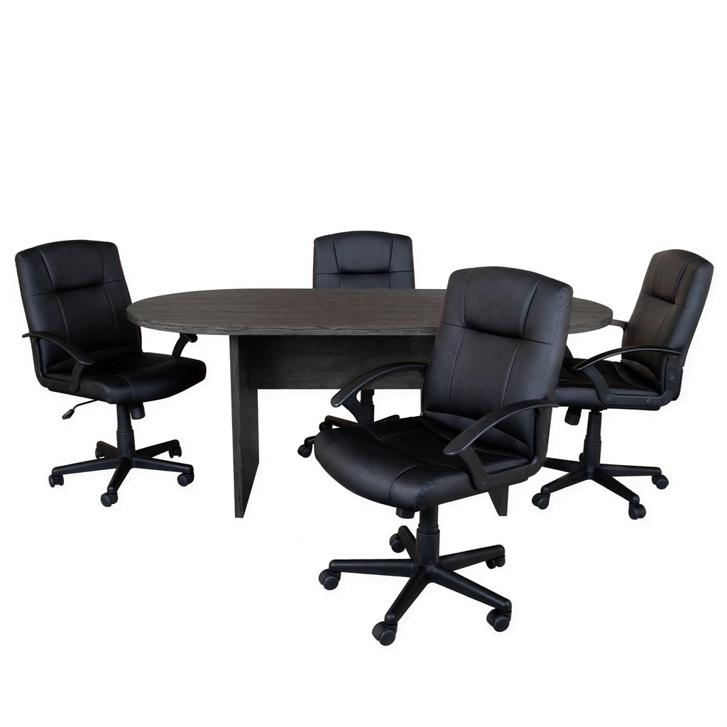 Flash Furniture Lake BLN-6GCGRYX000-BK-GG Oval Table and Chair Set, 72 x 35 x 29-1/2 in, Rustic Gray, 4 Black Mid-Back Chairs