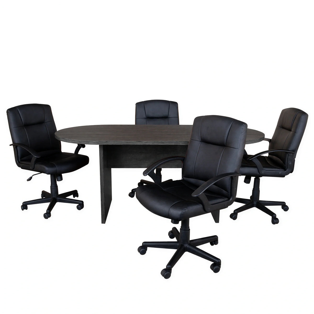 Flash Furniture Lake BLN-6GCGRYX000-BK-GG Oval Table and Chair Set, 72 x 35 x 29-1/2 in, Rustic Gray, 4 Black Mid-Back Chairs