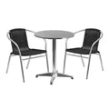 Flash Furniture TLH-ALUM-24RD-020BKCHR2-GG Round Stainless Steel-Top Table with 2 Black Rattan Stacking Chairs