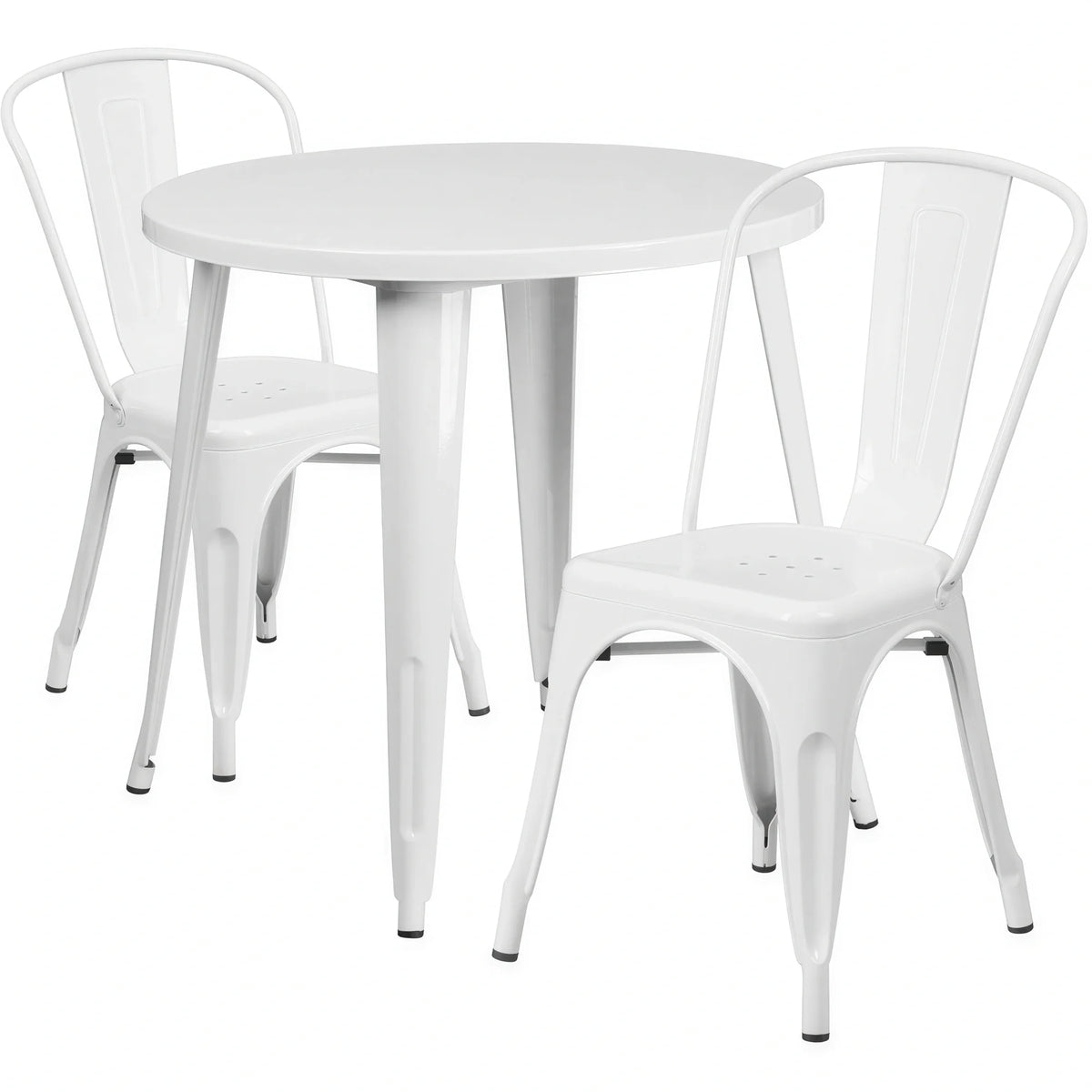 Flash Furniture CH-51090TH-2-18CAFE-WH-GG Round Table and Two Metal Chairs Set, White, 30-inch Table, 18-inch Chairs