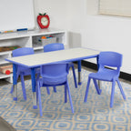 Flash Furniture Emmy YU-YCY-060-0034-RECT-TBL-BLUE-GG Preschool Rectangular Activity Table Set with 4 Stacking Chairs, Adjustable Height, Grey/Blue