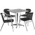 Flash Furniture TLH-ALUM-28SQ-020BKCHR4-GG Square Stainless Steel Table Set with 4 Black Rattan Stacking Chairs, Aluminum Frames