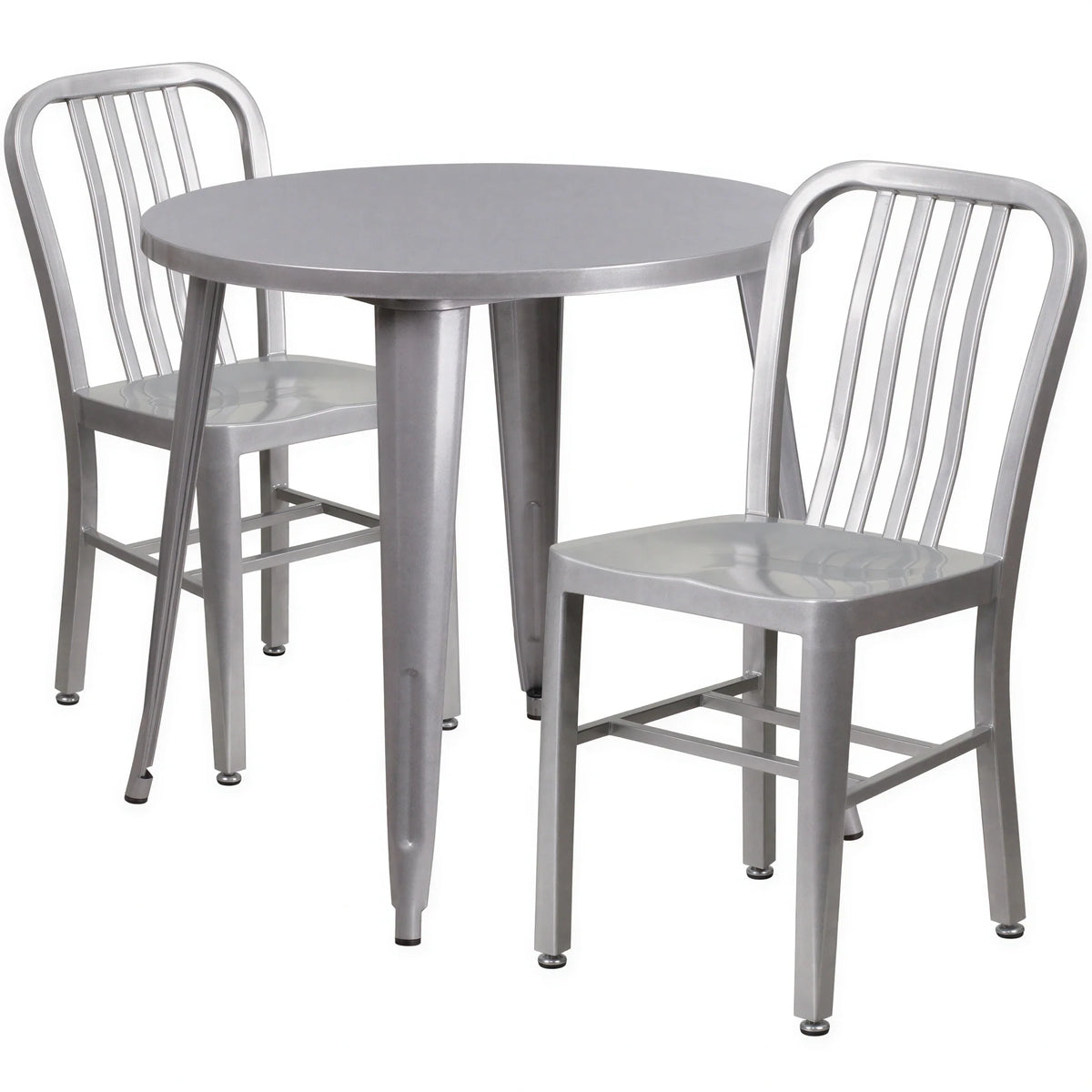 Flash Furniture CH-51090TH-2-18VRT-SIL-GG Round Table and 2-Chair Set, 30" Dia. x 29-1/2"H, Silver, Vertical Slat Chairs
