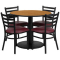 Flash Furniture RSRB1007-GG Round Table and 4-Chair Set, 36" Diameter x 30"H, Natural Laminate, Burgundy Vinyl Ladder-Back Chairs