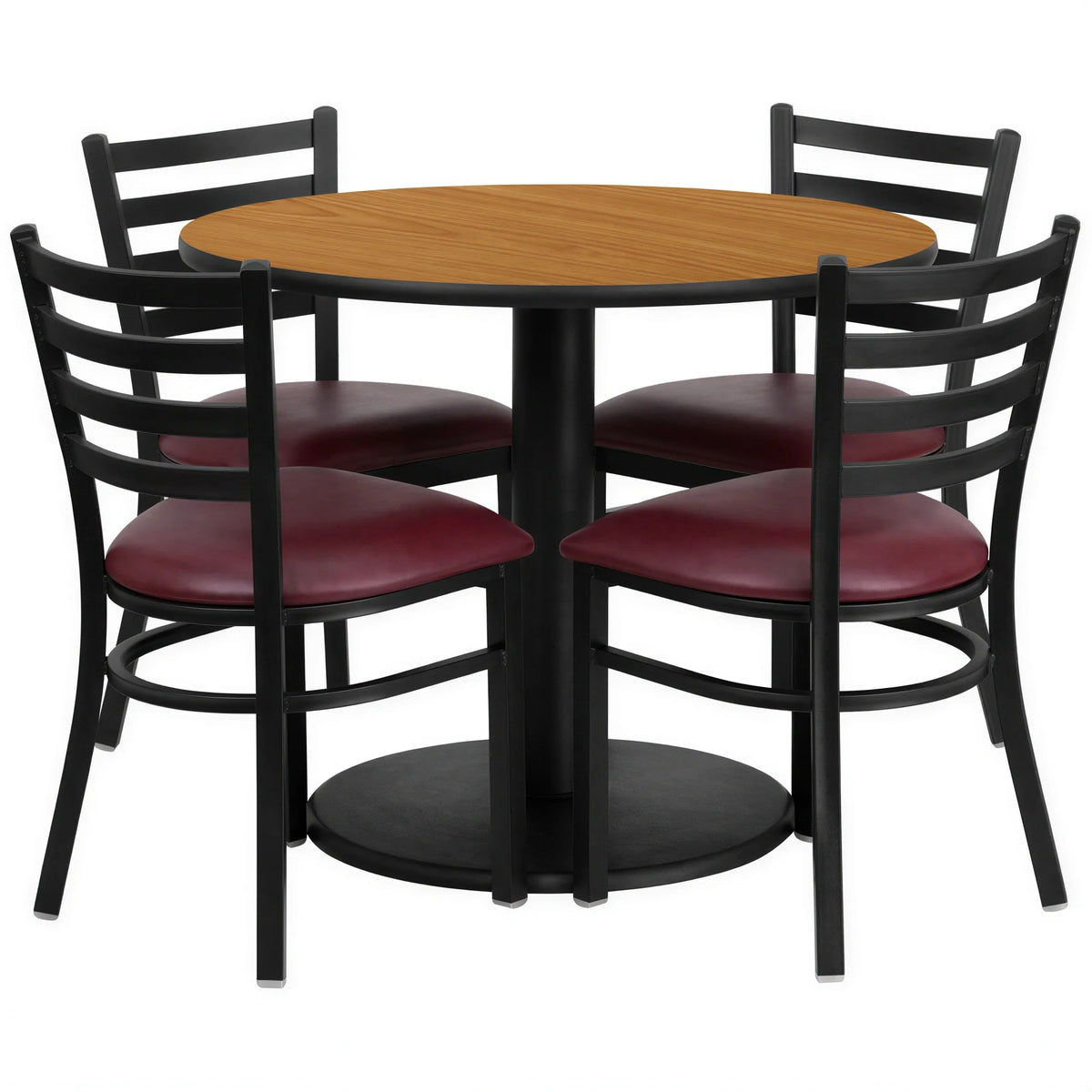 Flash Furniture RSRB1007-GG Round Table and 4-Chair Set, 36" Diameter x 30"H, Natural Laminate, Burgundy Vinyl Ladder-Back Chairs