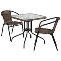 Flash Furniture TLH-073SQ-037BN2-GG 28" Square Glass-Top Table Set with 2 Dark Brown Rattan Stacking Armchairs