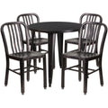Flash Furniture CH-51090TH-4-18VRT-BQ-GG 30-Inch Round Table and 4 Metal Chairs Set, Vertical Slat Back, Black/Antique Gold