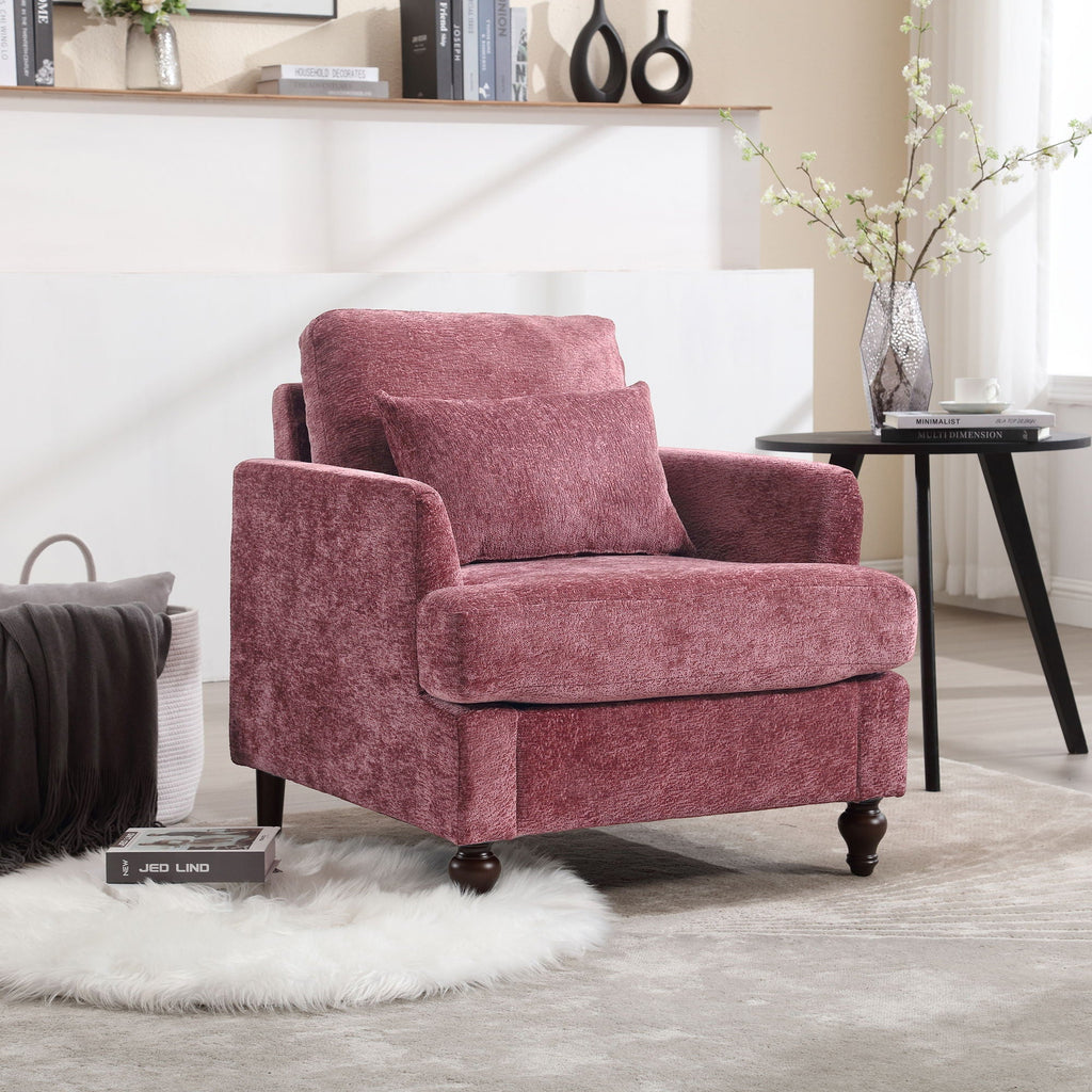 Modern Mid Century Wood Frame Armchair with Tufted Design - Multiple Colors