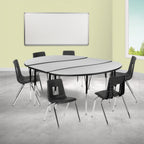 Flash Furniture Emmy XU-GRP-18CH-A3060CON-60-GY-T-A-GG Oval Activity Table and 6 Stack Chairs, Laminate Top, Gray/Black