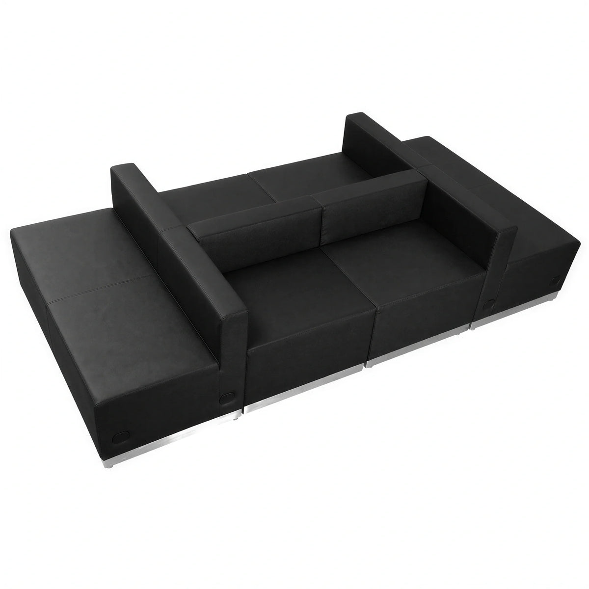 Flash Furniture Hercules - Alon ZB-803-650-SET-BK-GG Modular Reception Seating Configuration, Black LeatherSoft, 2 Chairs, 2 Loveseats & 2 Ottomans