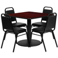 Flash Furniture RSRB1010-GG Square Table and 4 Banquet Chair Set, 36-Inch Mahogany Table with Black Vinyl Chairs